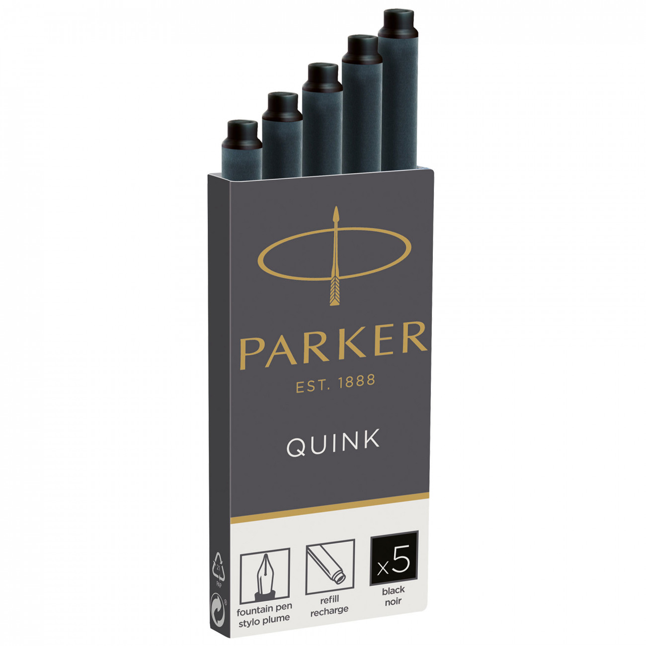 Картриджи чернильные Standard для перьевых ручек Parker черные, 5 шт в упаковке
