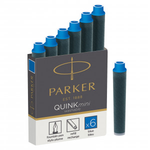 Картриджи чернильные Mini для перьевых ручек Parker синие неводостойкие, 6 шт в упаковке