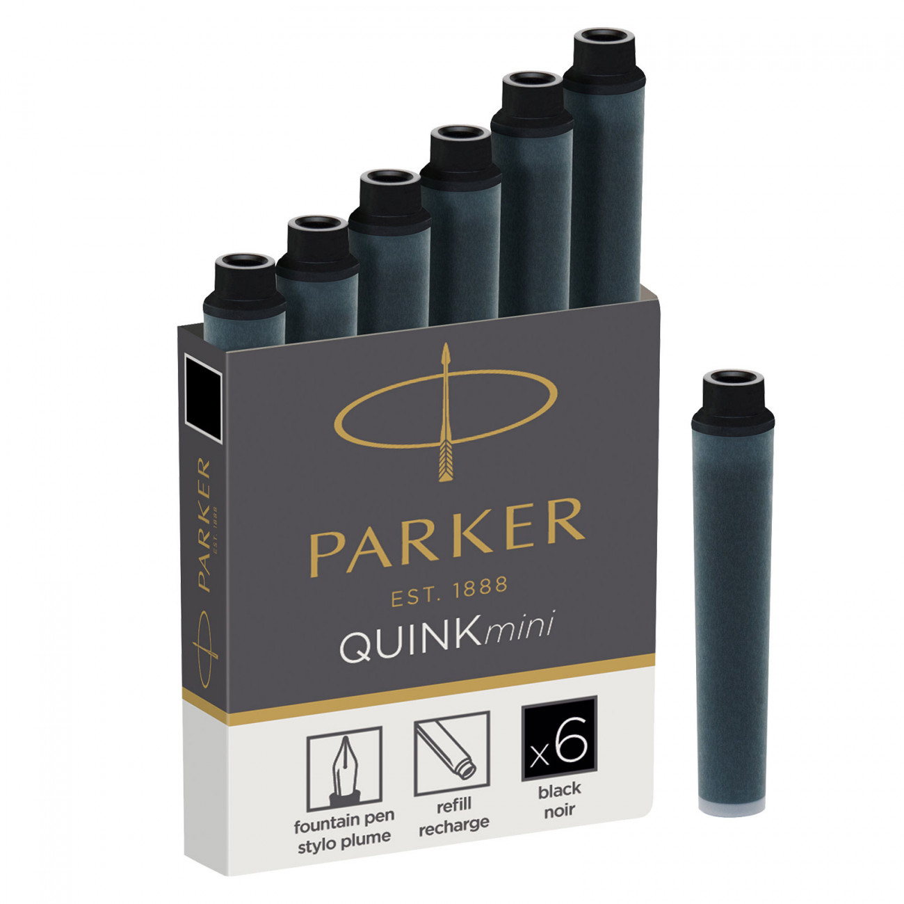 Картриджи чернильные Mini для перьевых ручек Parker черные, 6 шт в упаковке