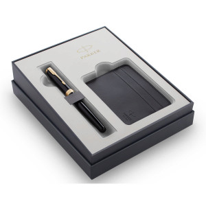Подарочный набор Parker: перьевая ручка Sonnet Black GT перо M с футляром для карт